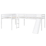 ZUN L-Shaped Twin Size Loft Bed with Ladder and Slide, White 48266650