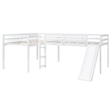 ZUN L-Shaped Twin Size Loft Bed with Ladder and Slide, White 48266650