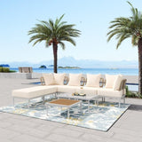 ZUN 8-Piece Patio Sectional Sofa Set with Tempered Glass Coffee Table and Wooden Coffee Table for 51152256