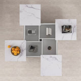 ZUN Square Marble Veneer Coffee Table Sliding Top with Storage in White 39.4'' WF322094AAK