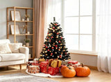 4.5 FT Pre-Lit Black Halloween Tree with 65 Ghost Cold White Lights & 65 Pumpkin Orange Lights, 04349975