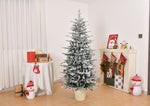 ZUN 6 FT Snow Flocked Pre-lit Artificial Christmas Tree with Metal Pot Stand, Hinged Xmas Fir Tree with 36426356