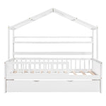 ZUN Wooden Twin Size House Bed with Trundle,Kids Bed with Shelf, White 34508043