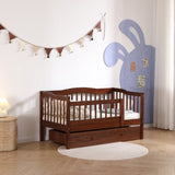 Vertical Fence Brown Painted Pine Toddler Bed with Bottom Drawer and Side Car Bed 72728062
