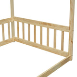 Twin Size Canopy Frame Floor Bed with Fence, Guardrails,Natural W504P143279