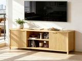 Fluted Double Door Tall TV Stand for TVs up to 70 Inch, Mid Century Media Console Cabinet with 14207239