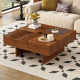 U-Can 33''Mid Century Modern Coffee Table,Unique Square Wooden Coffee Table with 3 Drawers, Tempered N724P270432D
