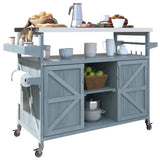 ZUN Outdoor Kitchen Island, Rolling Bar Cart & Storage Cabinet, Farmhouse Solid Wood Outdoor Grill Table 12469239