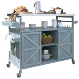 ZUN K&K Outdoor Kitchen Island, Rolling Bar Cart & Storage Cabinet, Farmhouse Solid Wood Outdoor Grill WF532198AAG