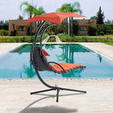 ZUN 53.15 in. Outdoor Orange Hanging Curved Lounge Chair Steel Hammocks Chaise Swing with Built-In 89233156