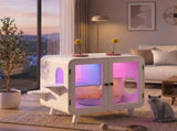 Cat Hidden Litter Box Enclosure with RGB LED Light, Cat House with Stairs and Cat Pom-pom Toys for N704P419240K