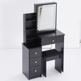 Small Size Left Bedside Cabinet Vanity Table Cushioned Stool, Touch Control Sliding LED Mirror, W936P226032