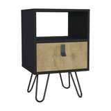 ZUN Huna Nightstand, Stylish Storage with Hairpin Leg, Open Shelf and Drawer B200P173218