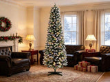 8ft Slim Christmas Tree Flocked Green White Dual Color LEDs Pencil Tree with Remote 11 Modes 66176668