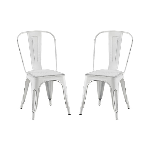 ZUN 2pc Modern Sanded Matte White Finish Metal Dining Room Kitchen Bar Chairs Contemporary Aesthetic B011P238551