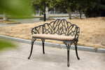 ZUN Tulip Patio Garden Bench Metal Park Bench Cast Aluminum Outdoor Furniture with Floral Rose for W640P250986