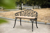 ZUN Tulip Patio Garden Bench Metal Park Bench Cast Aluminum Outdoor Furniture with Floral Rose for 38328012