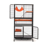 ZUN 4-Story Pet Cage, Bunny Hutch with Ladder, Lockable Wheels and Removable Tray, Black and Orange W2181P153020