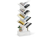 White Tree-Shaped Bookshelf, 10 Open Shelves & Foldable Fabric Drawer, Space-Saving Corner Design 35034916