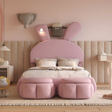 Twin Size Upholstered Platform Bed with Cartoon Ears Shaped Headboard and Light, Pink WF321677AAH