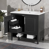 ZUN 36" Bathroom Vanity with Sink, Multi-functional Bathroom Cabinet with Doors Drawers, MDF Frame WF319758AAB