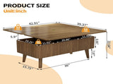 3 in 1 Lift Top Coffee Table, Fluted Convertible Coffee Tables Converts to Dining Tables, Modern W2641P422965