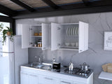 ZUN Portofino 150 Wall Cabinet, Double Door, Two External Shelves, Two Interior Shelves -White B20091979