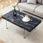 ZUN 43.3"x23.6" Black Marble-Patterned MDF Coffee Table with Tempered glass legs.Suitable for Living W1151P209569