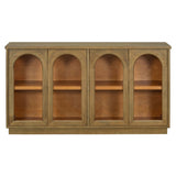 TREXM 4-Door Large Storage Buffet Cabinet with Glass Doors, Arched Cabinet with Adjustable Shelves N715P247544D