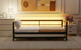 Twin Size Metal Daybed with LED and Adjustable Trundle, Pop Up Trundle, Black N750P244915B