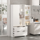 Farmhouse Pantry Storage with 2 Large Drawers, Tall Pantry Storage Cabinet with 8 Door Spice Rack, W2917P294993