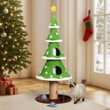 59in Large Tall Christmas Tree Cat Tower 2 Cat Condos & Scratching Post, Soft Fleece Cat Tree 35277382