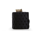 Button Tufted Chair Finished with Velvet Fabric and Gold Accent in Black B00961120