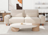 Beige Chenille Deep Seat 2-Seater Sofa with Brushed Stainless Steel Cup Holders and 2 Decorative 35355173