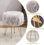 ZUN Faux Fur Storage Ottoman Round Furry Vanity Marble Grain Tray Coffee Table Compact Footrest 66218617