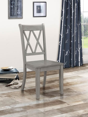 ZUN Casual Gray Finish Side Chairs Set of 2 Pine Veneer Transitional Double-X Back Design Dining Room B01143557