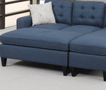 ZUN Reversible 3pc Sectional Sofa Set Navy Tufted Polyfiber Wood Legs Chaise Sofa Ottoman Pillows B01149073