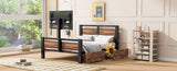 Twin Size Metal Platform Bed with MDF Headboard and Footboard,Two Storage Drawers and Rotatable TV WF309871AAB