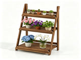3-Tier Ladder Plant Stand, Foldable Fir Wood Flower Pot Rack with A-Shaped Reinforced Structure, 36274968