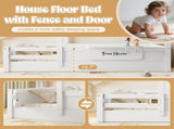 Twin Size Floor Bed with Guardrails and Roof, Kids House Floor Bed with a Small Built-in Tray and W1580P396330
