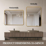 ZUN Gold 24 "x32" Rectangular Bathroom Wall Mirror W2203P183130