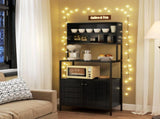 Built-in Power Outlet, Microwave Stand with Louvred Door Cabinets & Storage Shelves, Black 42219313