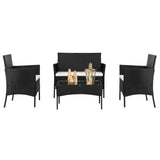 2pcs Arm Chairs 1pc Love Seat & Tempered Glass Coffee Table Rattan Sofa Set Black 38458938