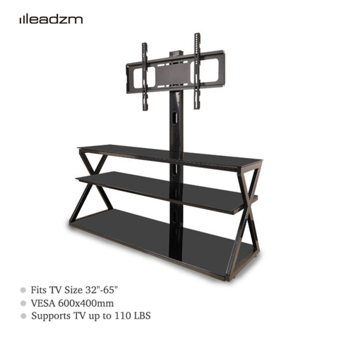 ZUN TSG001 32-65" Corner Floor TV Stand with Swivel Bracket 3-Tier Tempered Glass Shelves 68332918