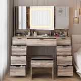 ZUN Large Vanity Table Set with 3 Opening Mirrors and LED Lights, Vanity Table with Full Storage Behind 95580572