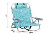 1 PCS Aluminum Beach Chair, 8.5 Inch Seat Height Teal Tribal Pattern, Adjustable Folding Chair with 78014252