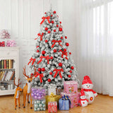 6 FT Pre-lit Snow Flocked Christmas Tree, Artificial Hinged Xmas Pine Tree with 800 Branch Tips, 300 26717243