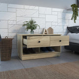 Hamilton Storage Bench, Two Open Shelves, Two Drawers -Light Oak B07091911