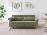 The pull-out push-in green corduroy sofa with dual functions, equipped with a movable tabletop W3371P302294