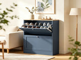 Slim Shoe Storage Cabinet, 2 Flip Drawers & Adjustable Shelves, Holds 8-12 Pairs, Blue 91029403